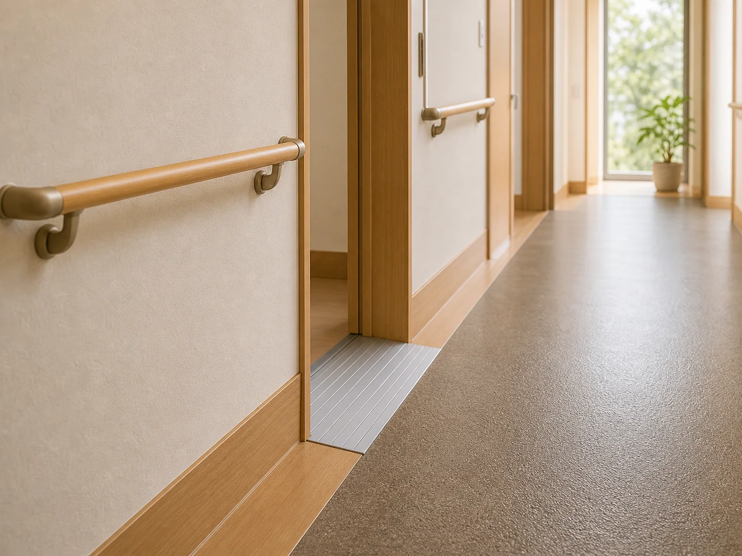 手すりと段差対策をした住まいの廊下